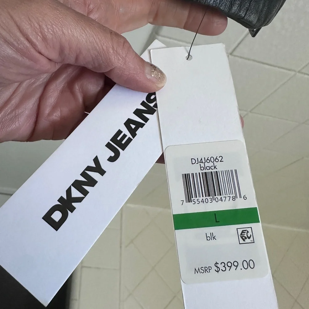 DKNY Jeans Charcoal Leather Moto Jacket - Picture 15 of 16
